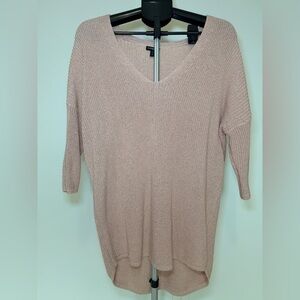 Express Pink & Gold Sparkle V Neck Knit Tunic Sweater